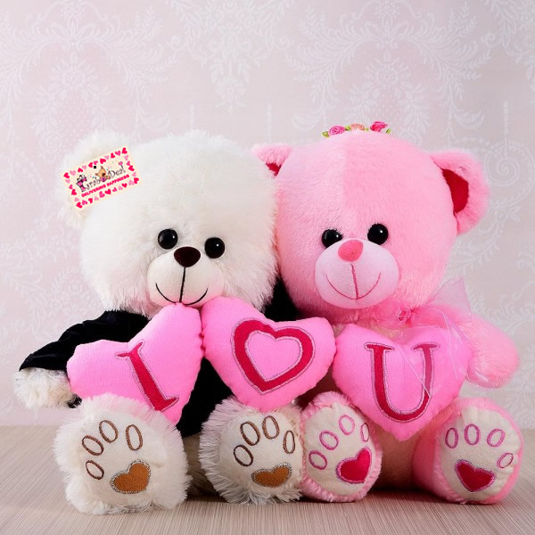 Grabadeal Couple Teddy Bear holding I Love You Heart (White and Pink) - 30 cm